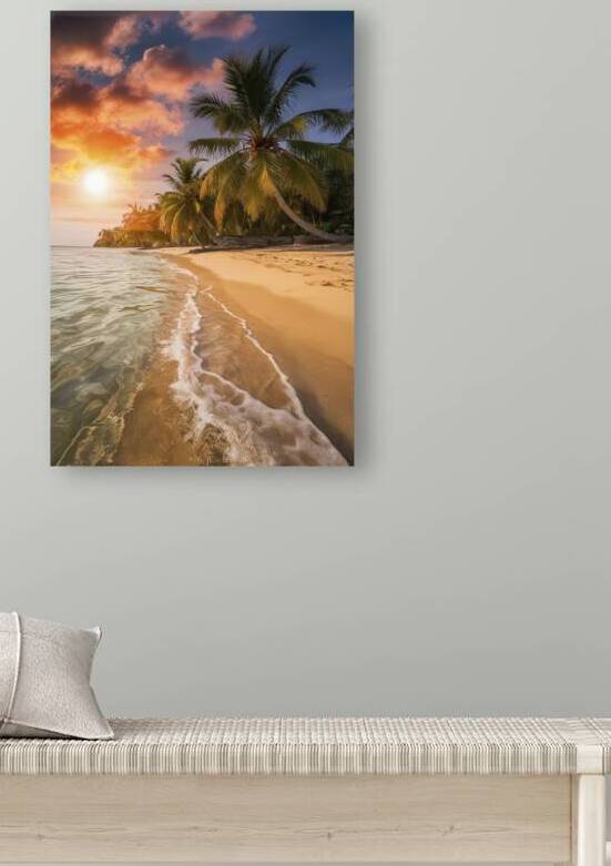 beautiful sea beach with coconut palm tree at sun by Liviu Ghitun