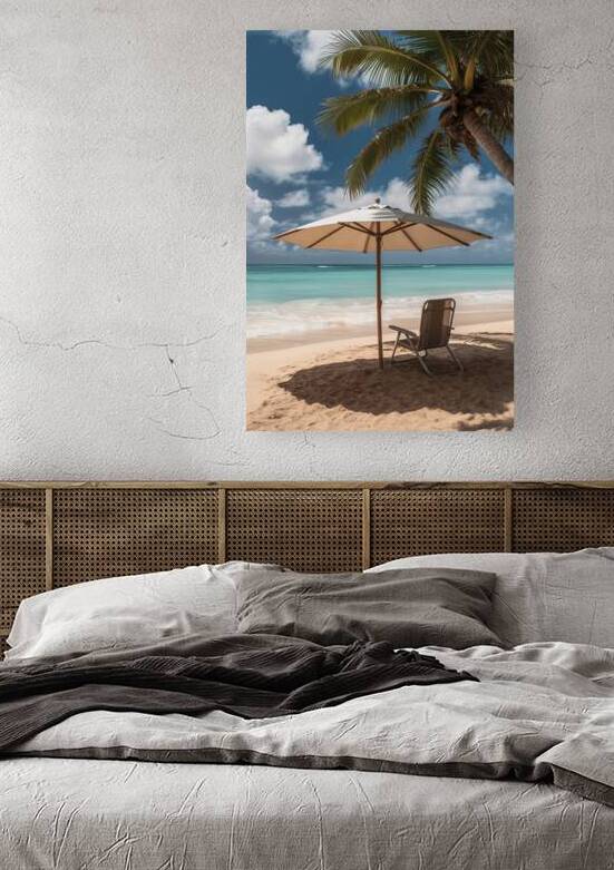 umbrella and beach chair with coconut palm tree a by Liviu Ghitun