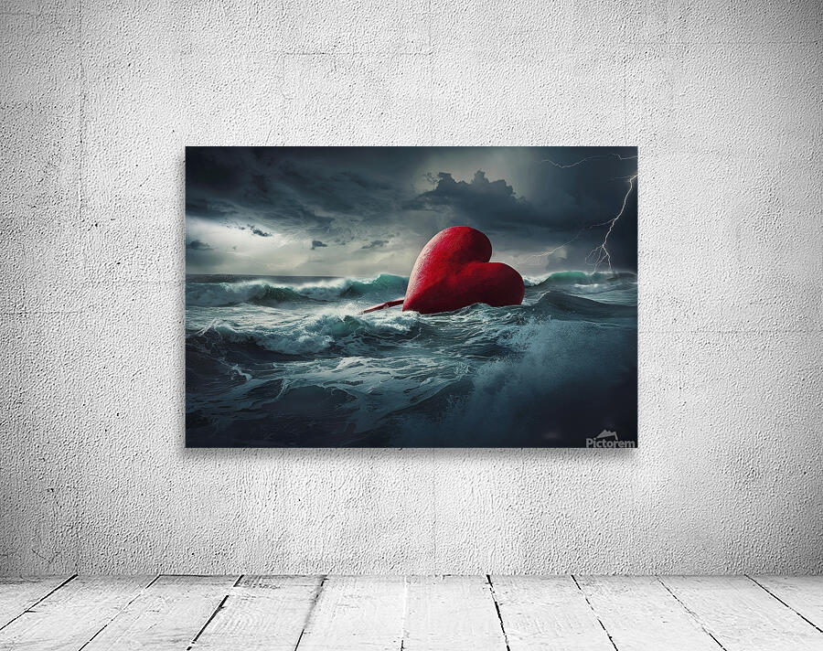 Large Red Heart Precariously Drifting In Tumultuo Wall Preview