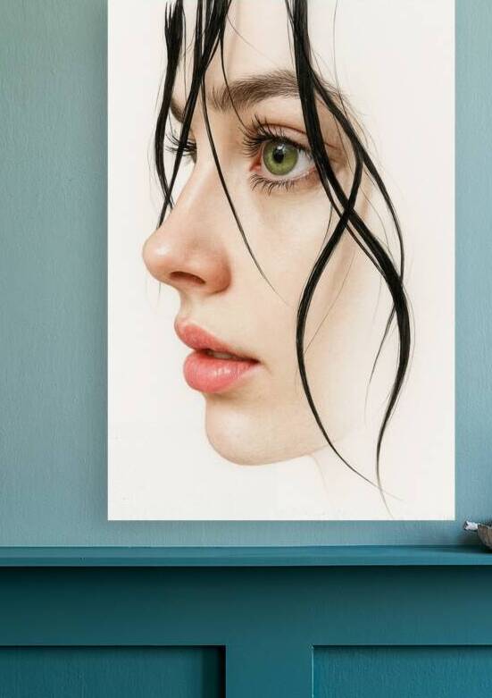 A Glance Through the Hair – Hyperrealistic Beauty on a White Background by qasim