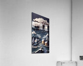 paper cut of a snowy landscape with houses Acrylic Print