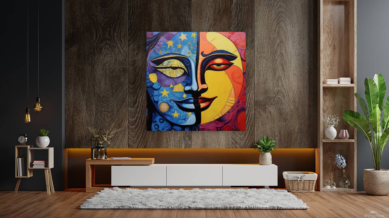 womans face with stars and moon Reproduction