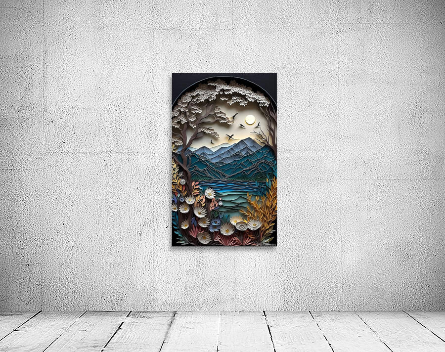  paper cut of a landscape with trees and flowers Wall Preview