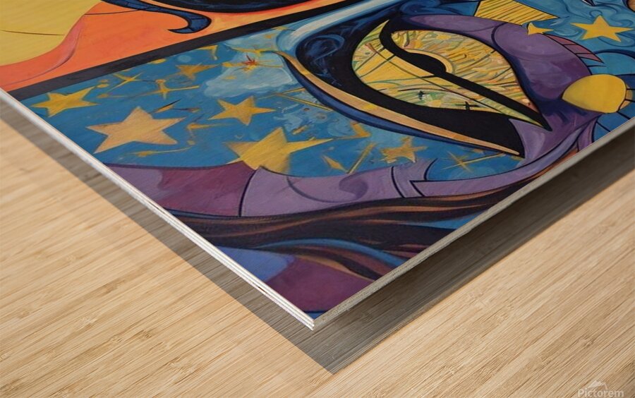 womans face with stars and moon Wood print