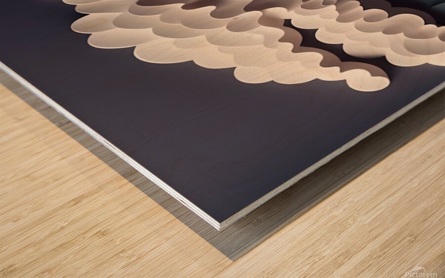 paper cut of a snowy landscape with houses Wood print