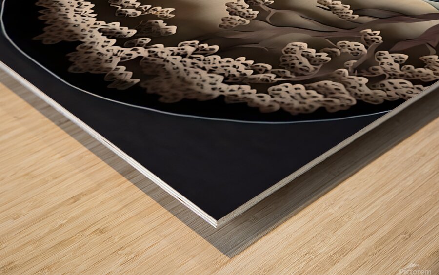  paper cut of a landscape with trees and flowers Wood print