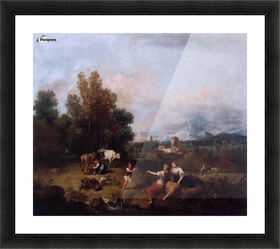 Landscape with figures and cattle Picture Frame print