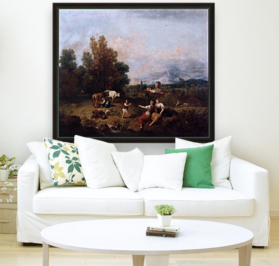 Landscape with figures and cattle Reproduction