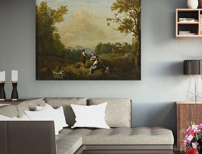 Italian river landscape with three figures by Francesco Zuccarelli