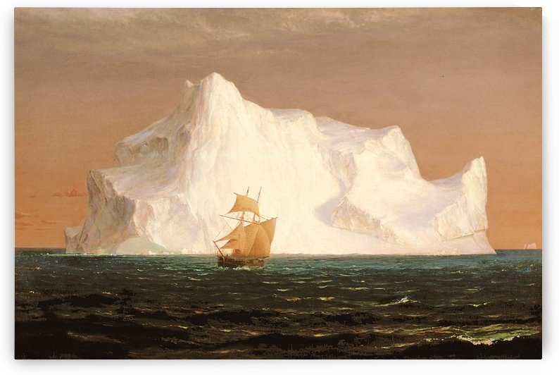 A boat sailling to an iceberg by Frederic Edwin Church