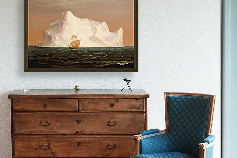 A boat sailling to an iceberg by Frederic Edwin Church