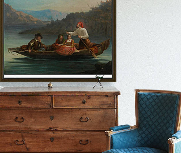 Crossing the river with a boat by Frederick Goodall