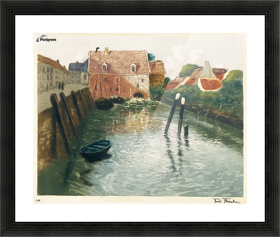 Channel with Watermill Picture Frame print