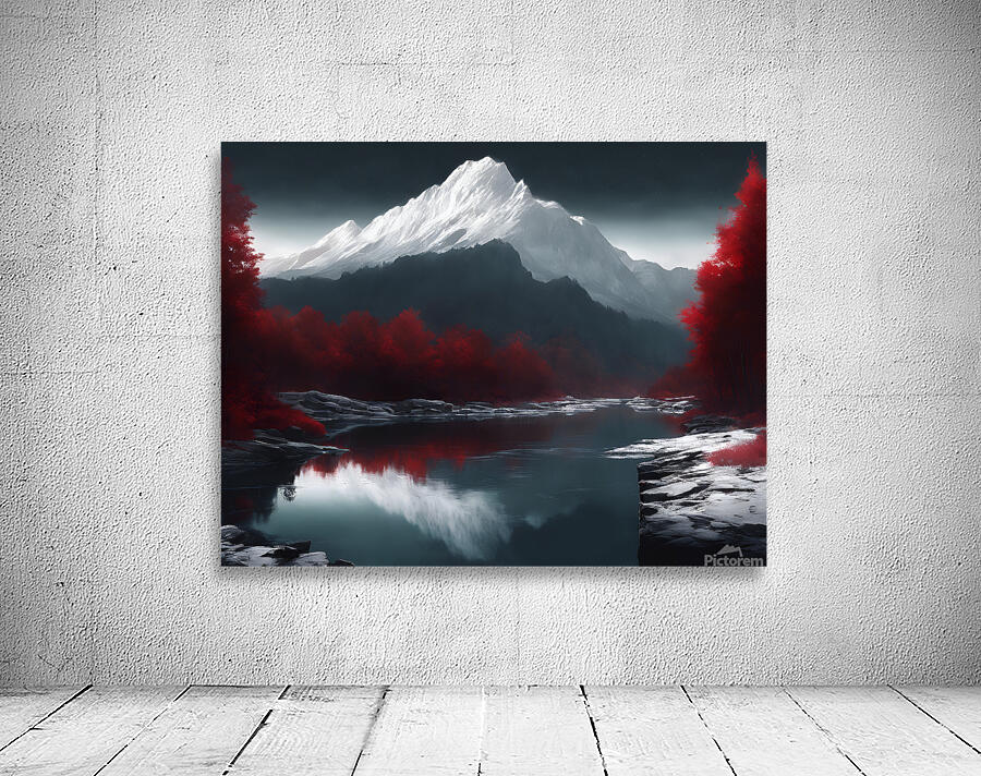 Red woods and white snowy mountain Wall Preview