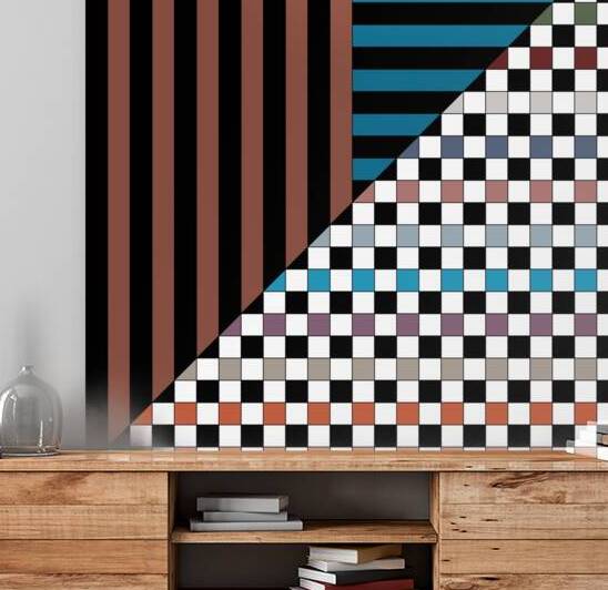 Checking Out in Blue Brown & Black by Caroline Ranere
