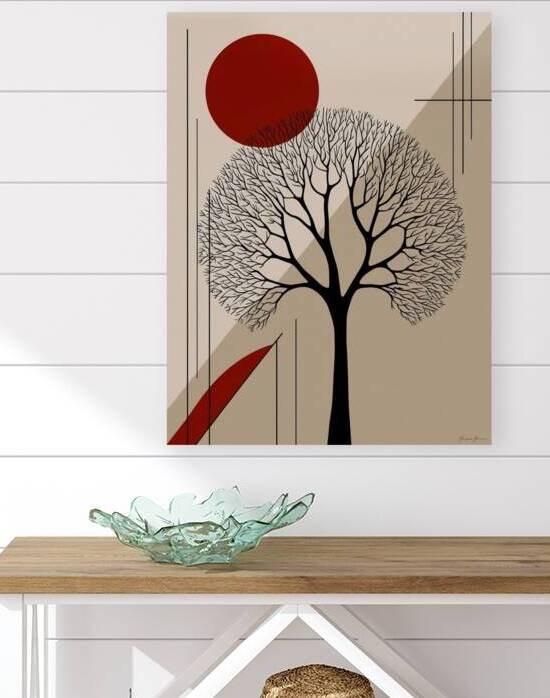 Abstract Minimalist Tree with Rising Sun – Modern Wall Art by Nexanovart