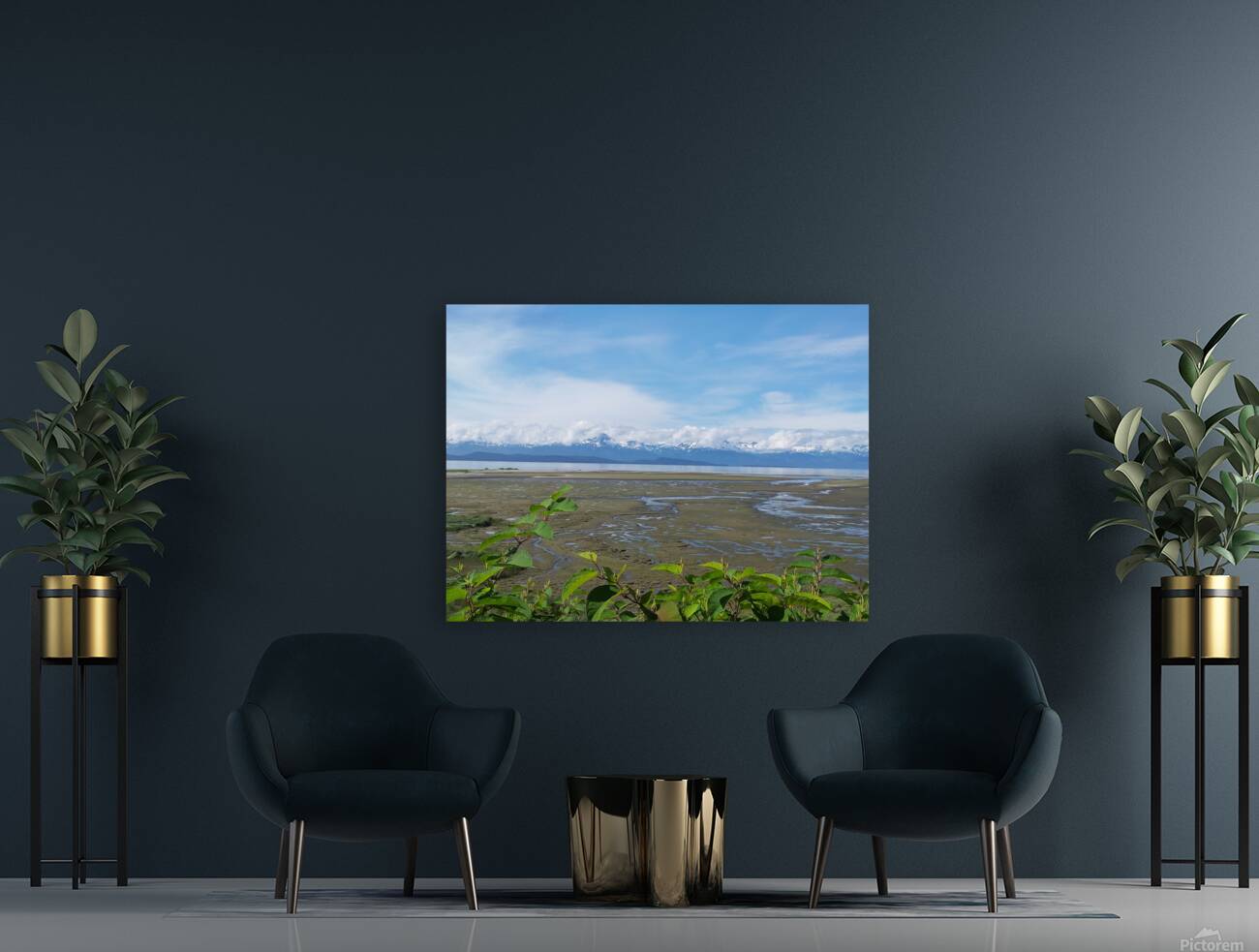 Alaskan Mountain Range with Clouds  Reproduction