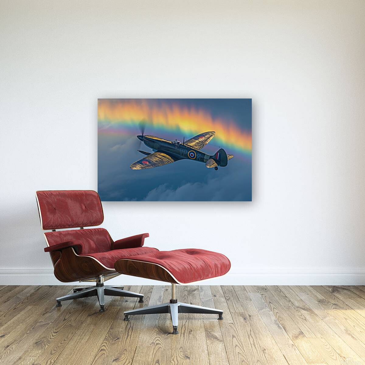 yakynuka A Spitfire passing through a Rainbow cre Reproduction