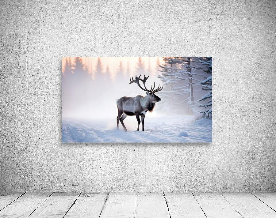 A reindeer searches for grass sprouts in the snow Wall Preview