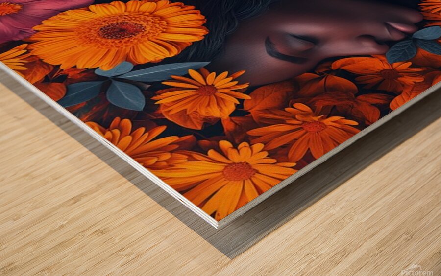 Close-up of a pretty red-haired girl with freckles evocative an Wood print