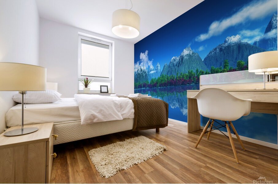 mountains with snow trees Mural print