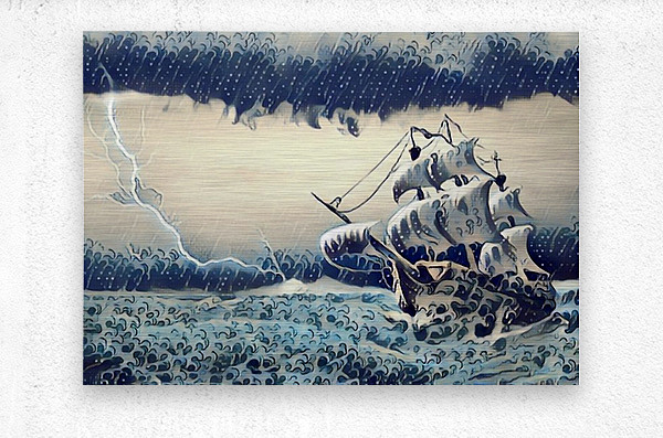 sailing ship at sea with ocean waves Ukiyo-e Ukiyoe by Radiy Bohem