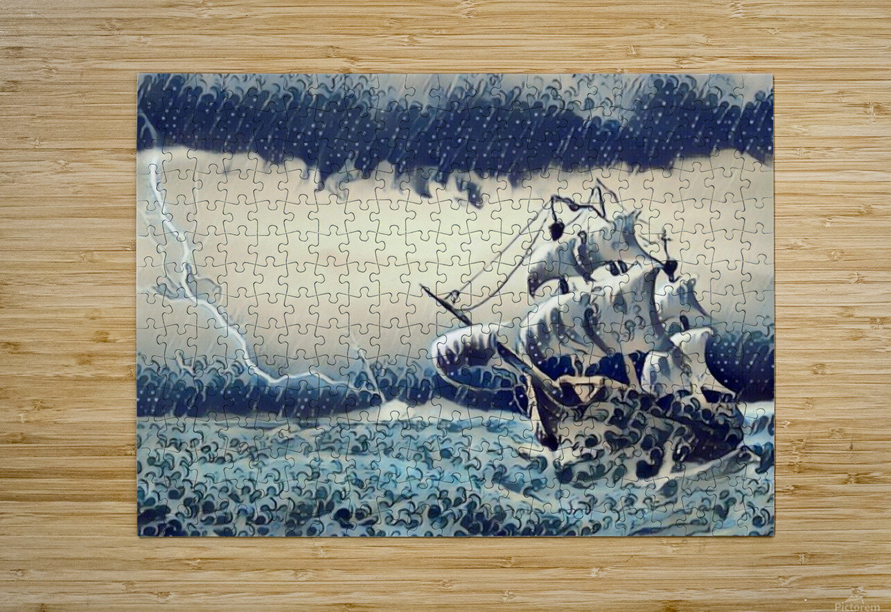 sailing ship at sea with ocean waves Ukiyo-e Ukiyoe by Radiy Bohem