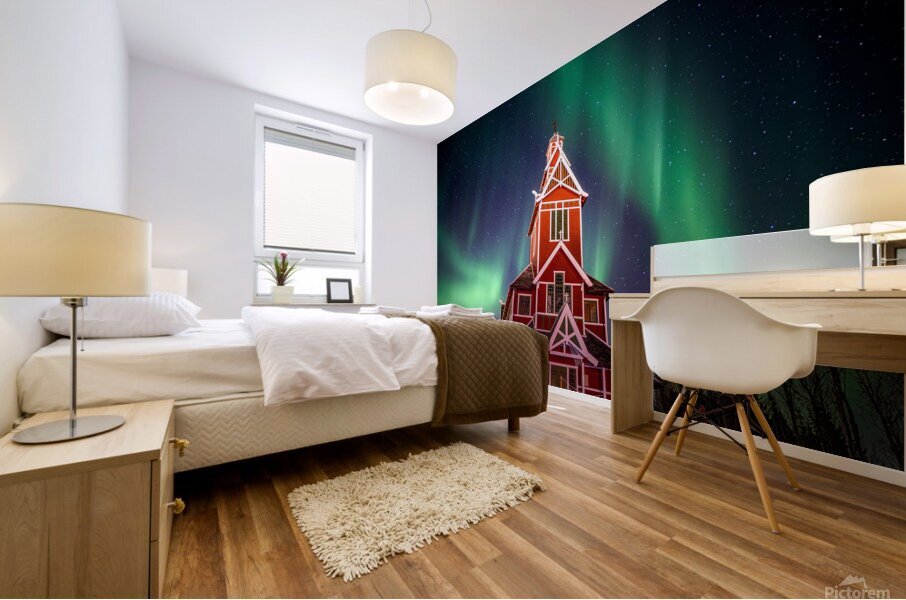 Northern Lights over Buknes Church Mural print