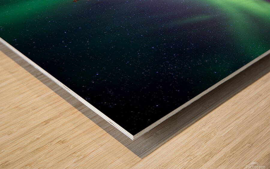 Northern Lights over Buknes Church Wood print