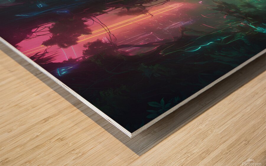 A neon-lit jungle 1 Wood print