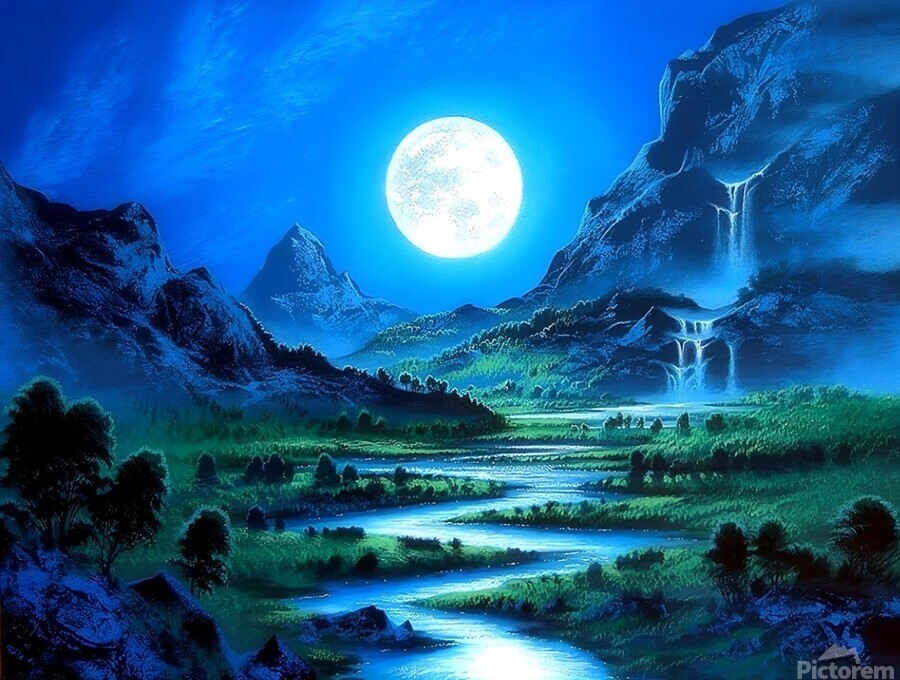Bright Full Moon digital art painting landscapes by Ravendr4 Wall Art