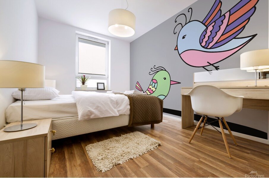 birds flying branch encounter Mural print