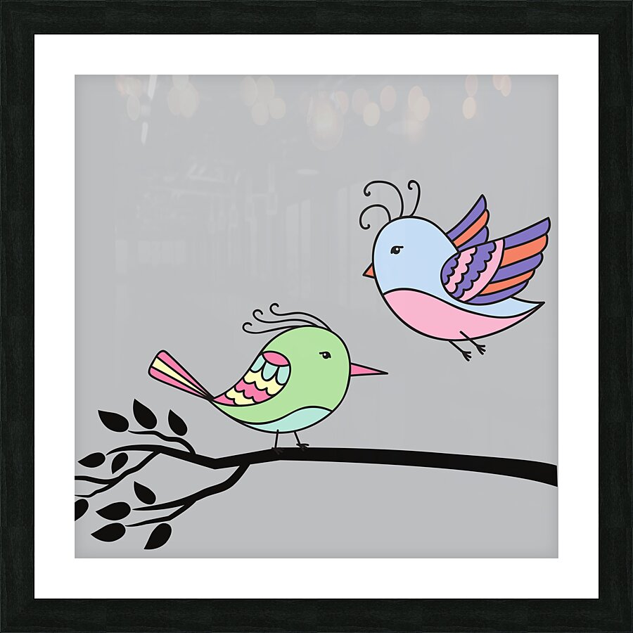 birds flying branch encounter Picture Frame print