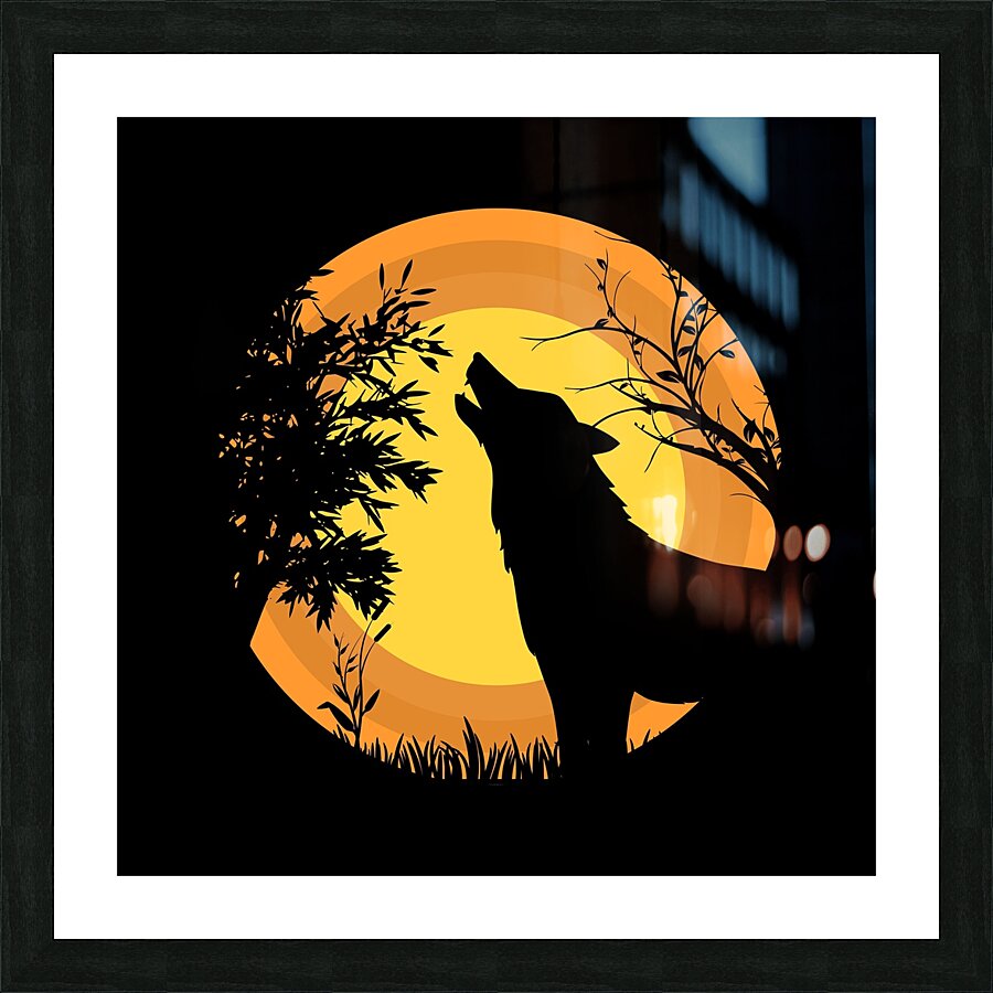 wolf moon wild grass animal birds Picture Frame print