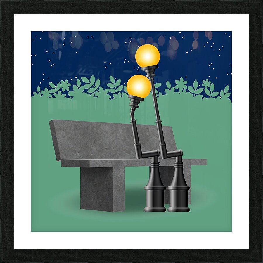 lanterns lamp posts park bench Picture Frame print