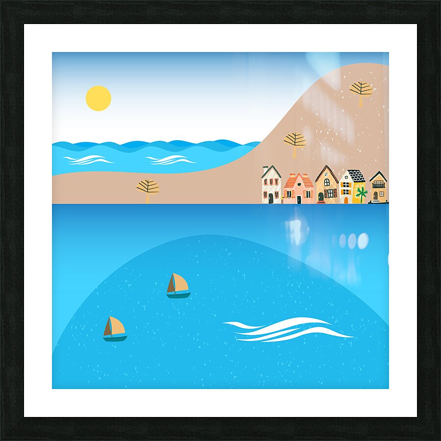 coast beach sea water mountains Picture Frame print