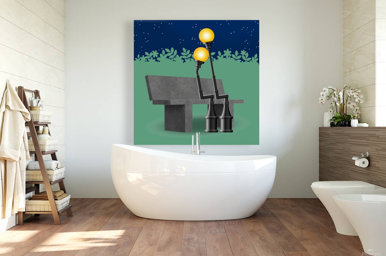 lanterns lamp posts park bench Reproduction