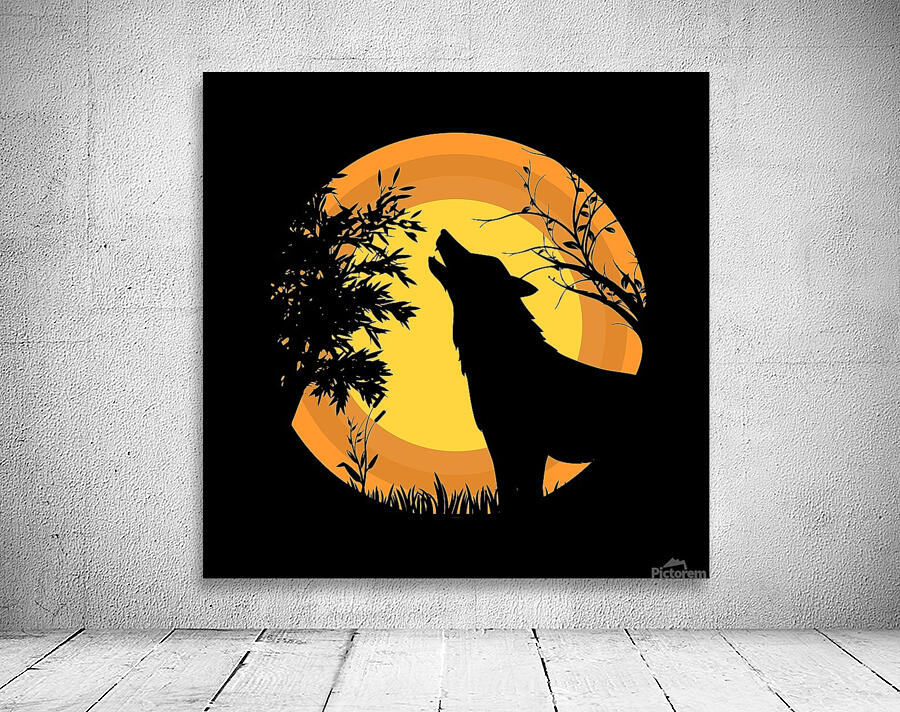 wolf moon wild grass animal birds Wall Preview