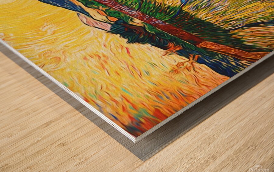 trees countryside painting Wood print