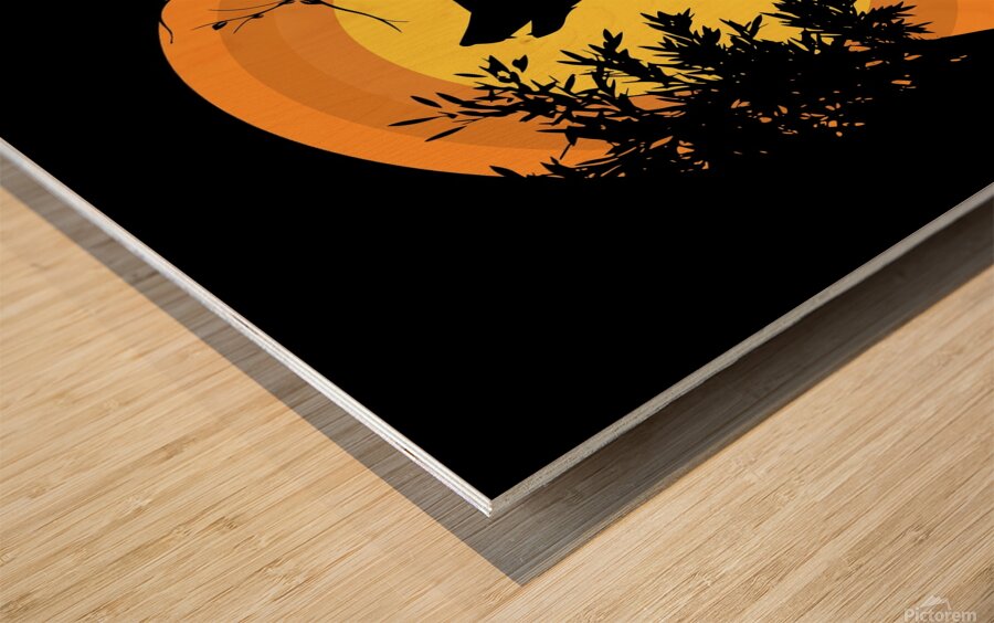 wolf moon wild grass animal birds Wood print