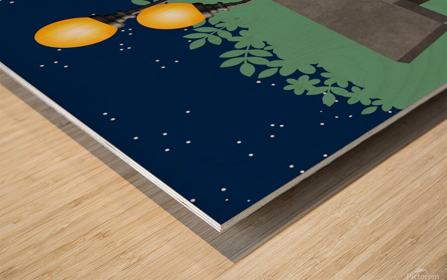 lanterns lamp posts park bench Wood print