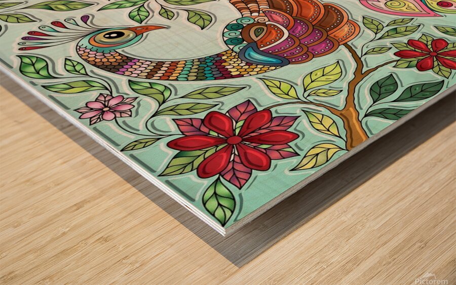 Peacock colours Wood print