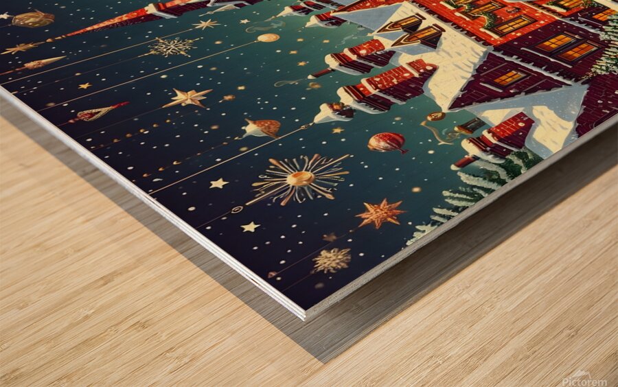 village town snow Wood print