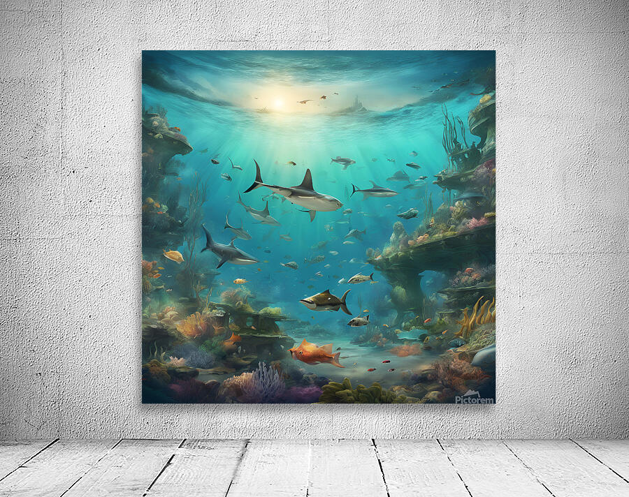 Showcase a vast underwater landscape teeming with various fish Wall Preview