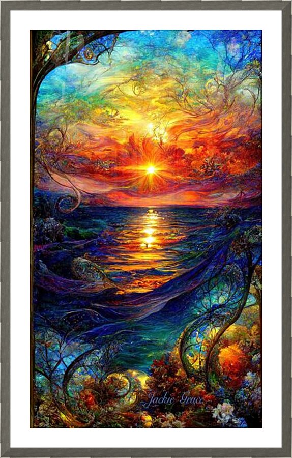 Sunset on the Ocean Blue Picture Frame print
