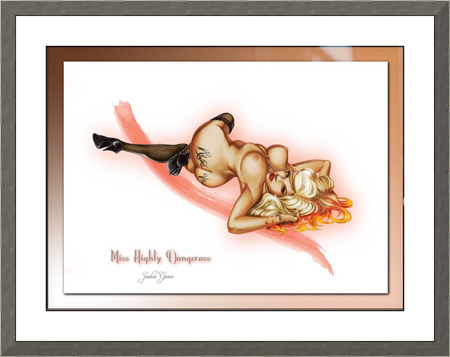 Highly Dangerass Nude PinUp in Peach Picture Frame print