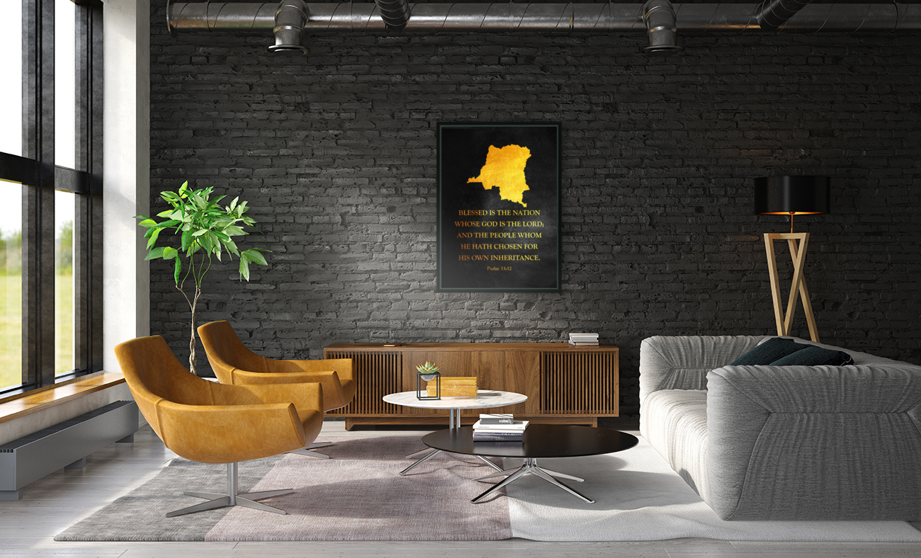 Congo Gold Map Wall Art Reproduction