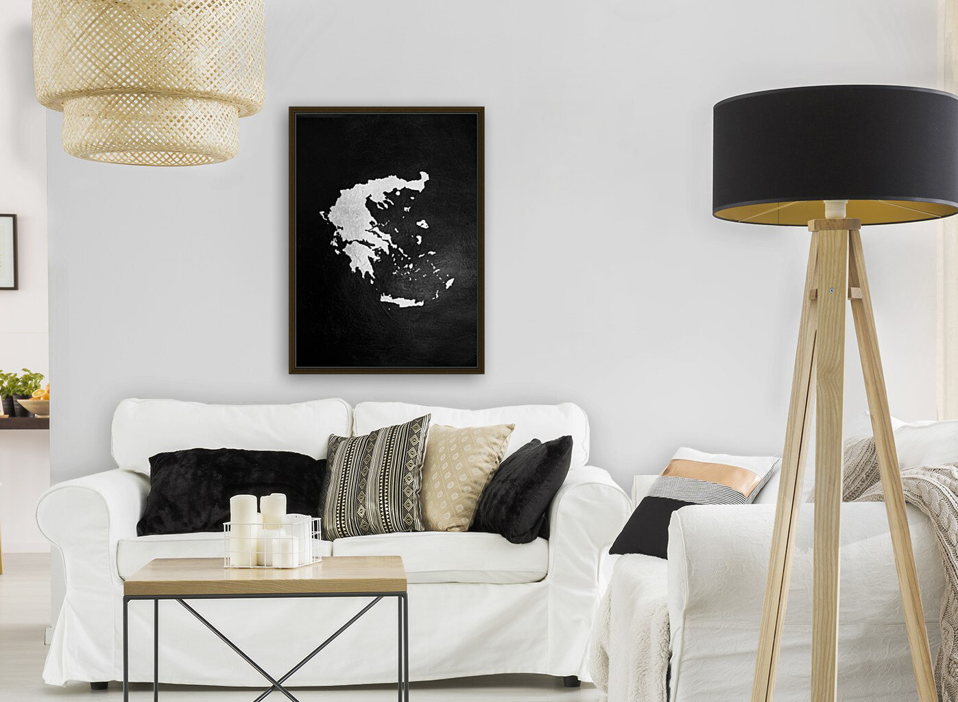 Greece Silver Map Wall Art Reproduction