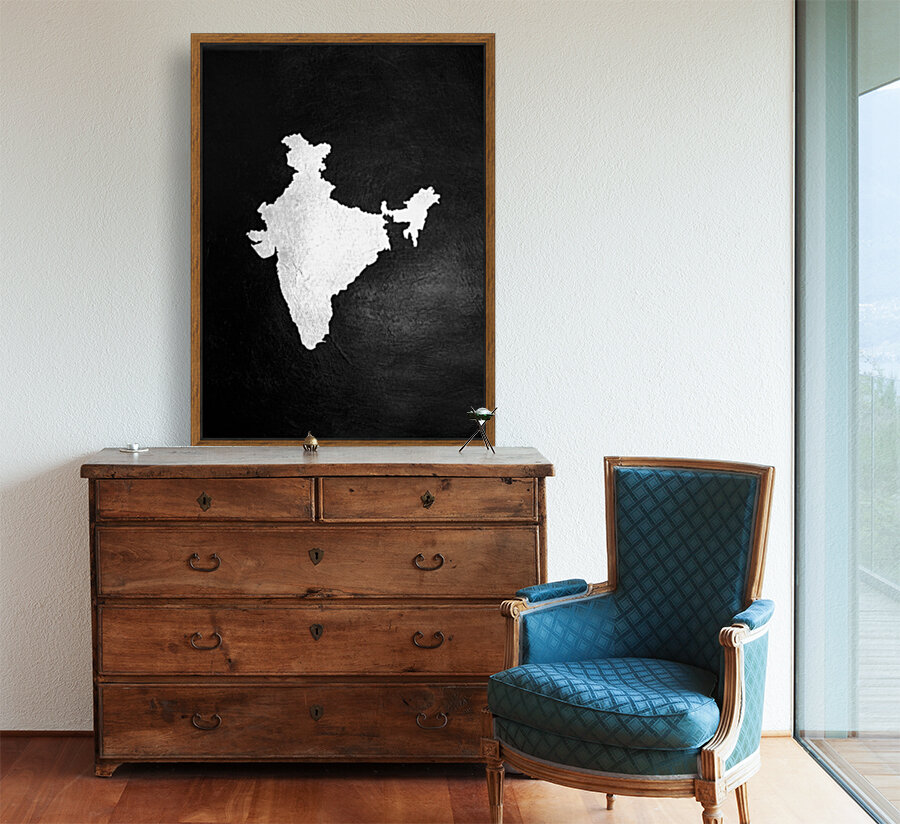 India Silver Map Wall Art Reproduction
