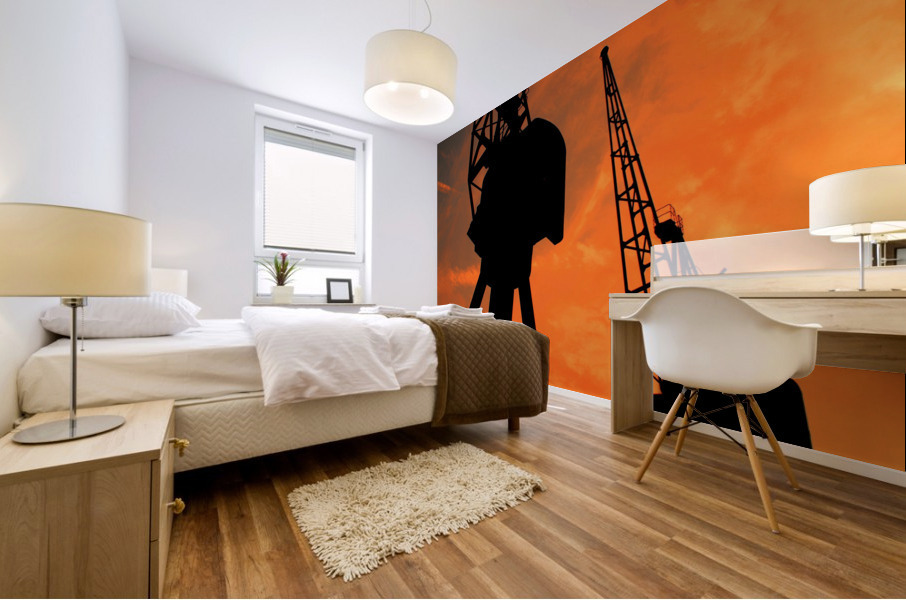 Sunset port tower cranes Mural print